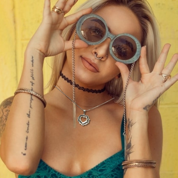 Vintage Organically Antiqued Tyrolean Silver Heart Pendant 18" - Picture 1 of 7